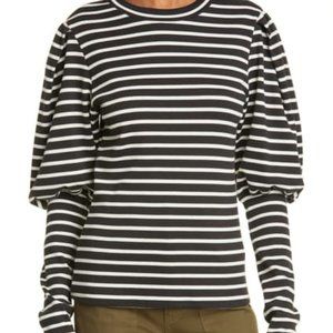 Veronica Beard Black Lyon Stripe Puff Sleeve Top